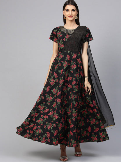 Women's Black Designer Only Kurta Dress With Attached Dupatta(2Piece Kurta)