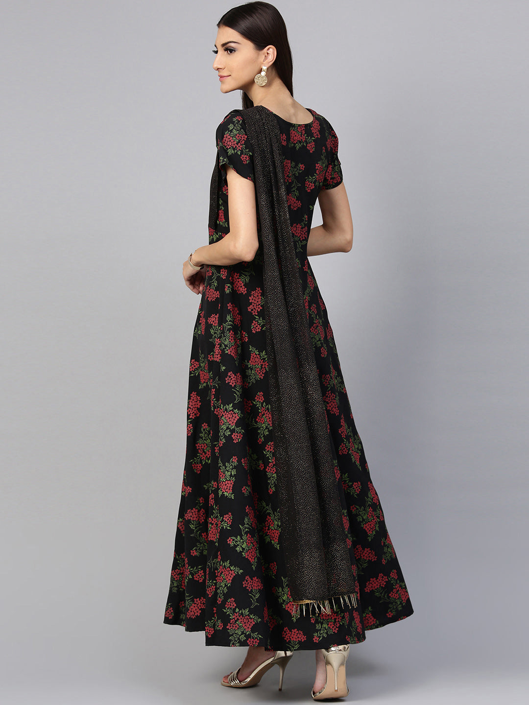Women's Black Designer Only Kurta Dress With Attached Dupatta(2Piece Kurta)