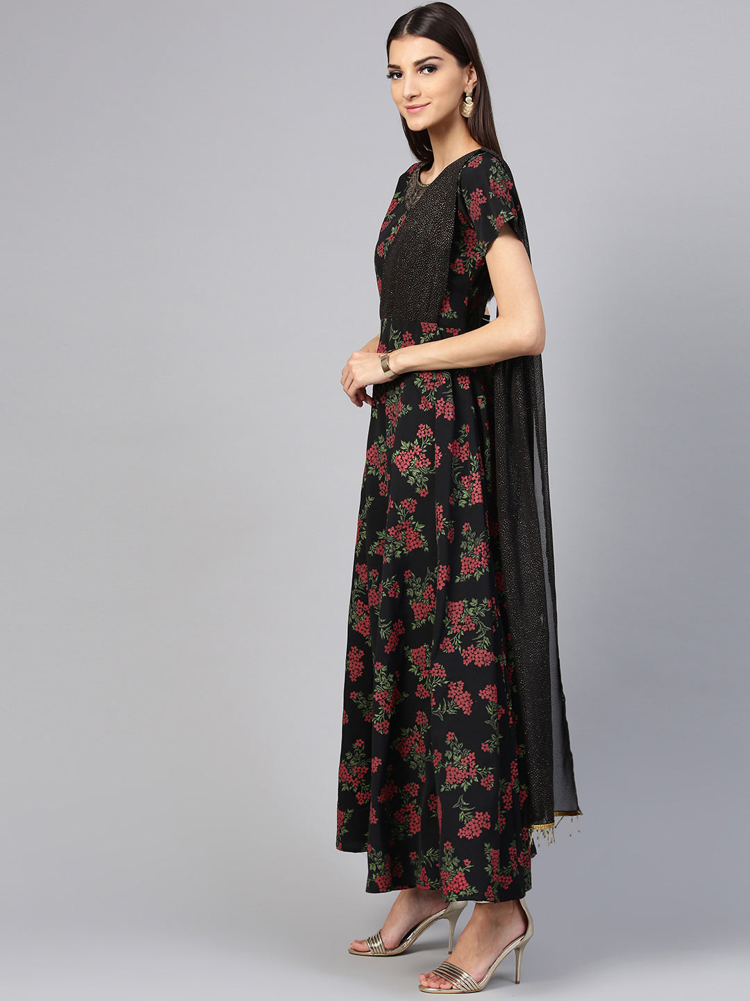 Women's Black Designer Only Kurta Dress With Attached Dupatta(2Piece Kurta)