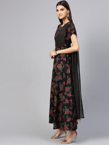 Women's Black Designer Only Kurta Dress With Attached Dupatta(2Piece Kurta)