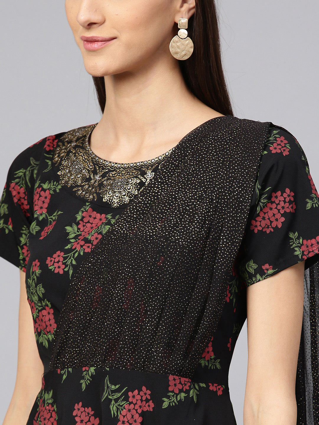Women's Black Designer Only Kurta Dress With Attached Dupatta(2Piece Kurta)