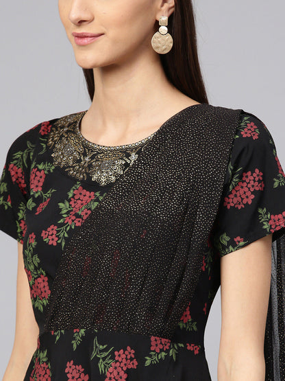Women's Black Designer Only Kurta Dress With Attached Dupatta(2Piece Kurta)