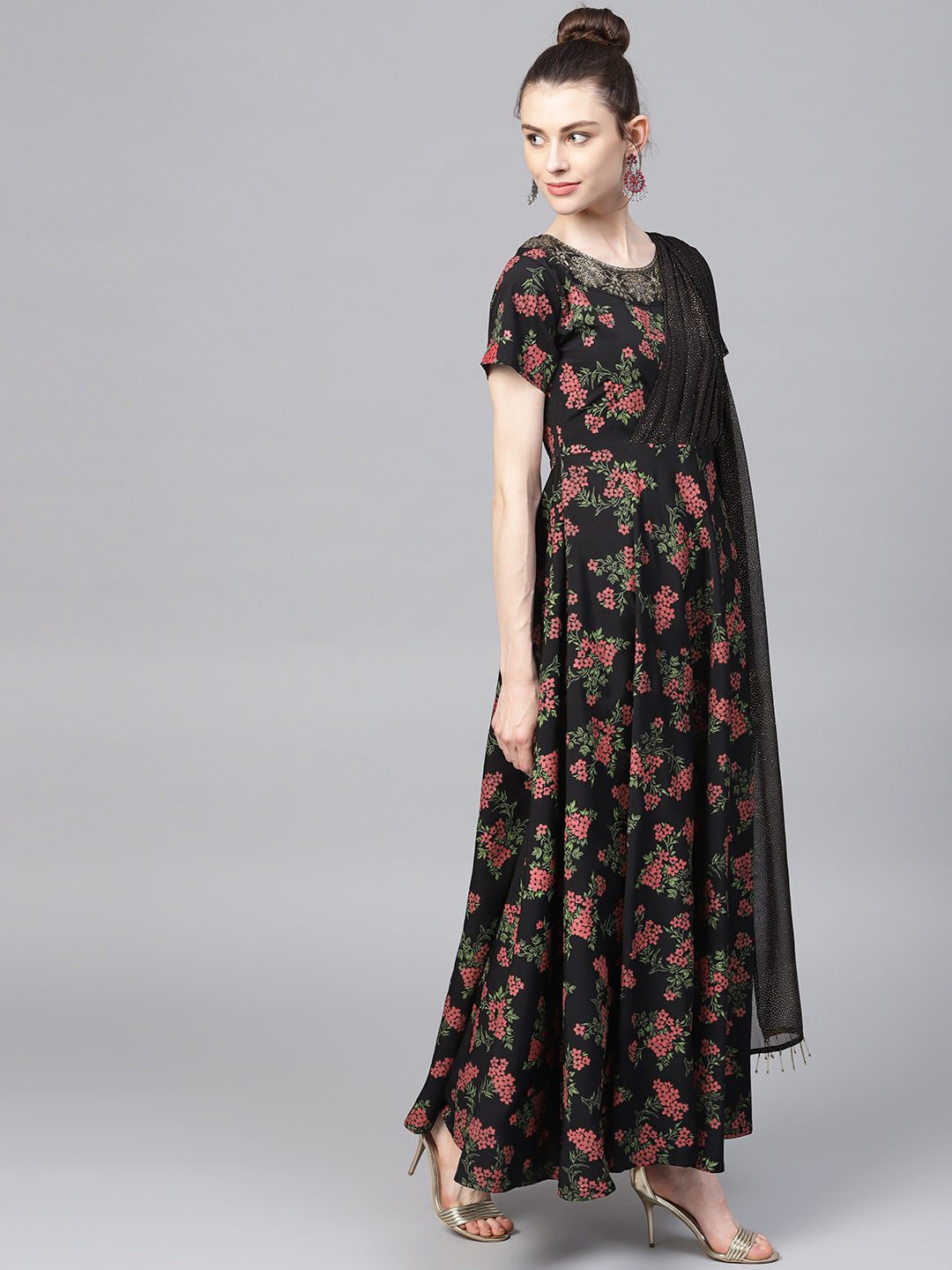Women's Black Designer Only Kurta Dress With Attached Dupatta(2Piece Kurta)