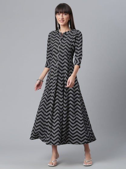 Women's Crepe Black Printed Kurta