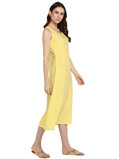 Women's Plain Crepe Yellow Flared Underslip For Transparent Only Kurtas