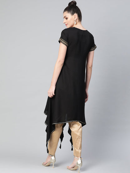 Women's Black Kimono Style Kurta From Ahalyaa