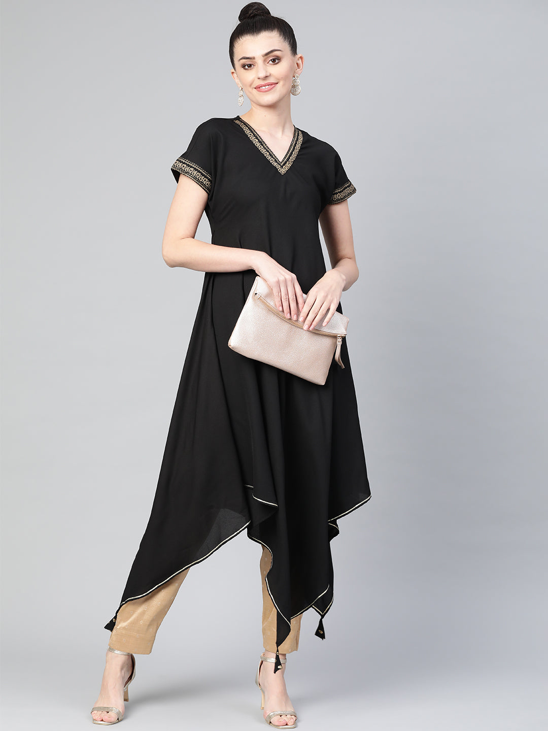 Women's Black Kimono Style Kurta From Ahalyaa
