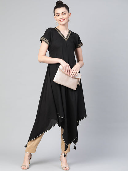Women's Black Kimono Style Kurta From Ahalyaa