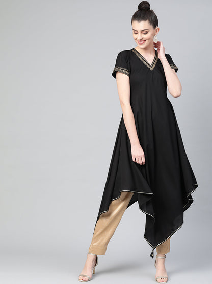 Women's Black Kimono Style Kurta From Ahalyaa