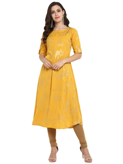 Women's Mustard Flared Metallic Only Kurta