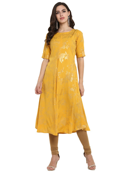 Women's Mustard Flared Metallic Only Kurta