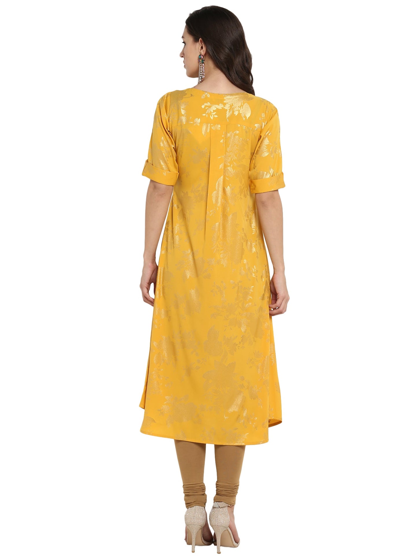 Women's Mustard Flared Metallic Only Kurta