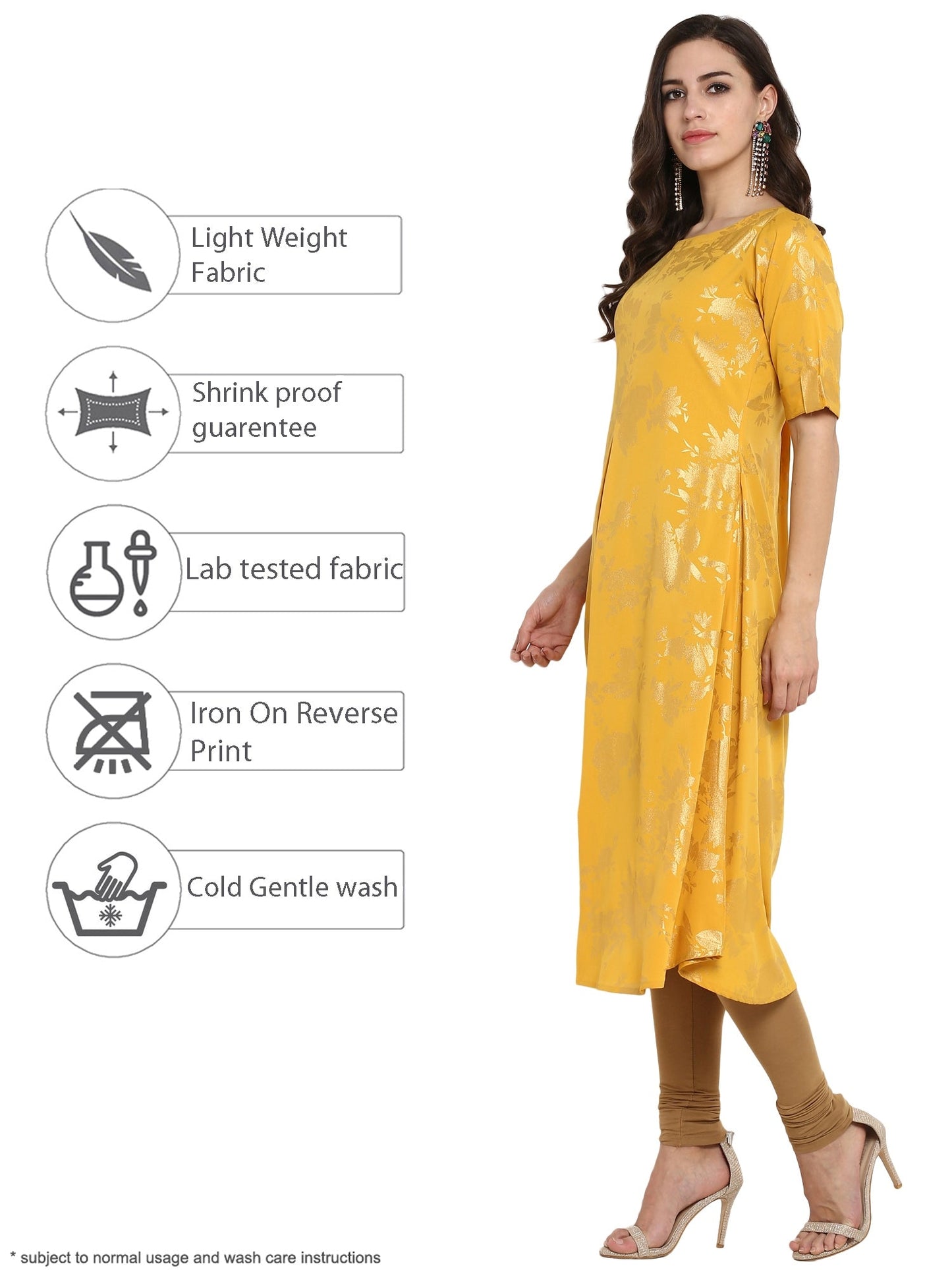 Women's Mustard Flared Metallic Only Kurta