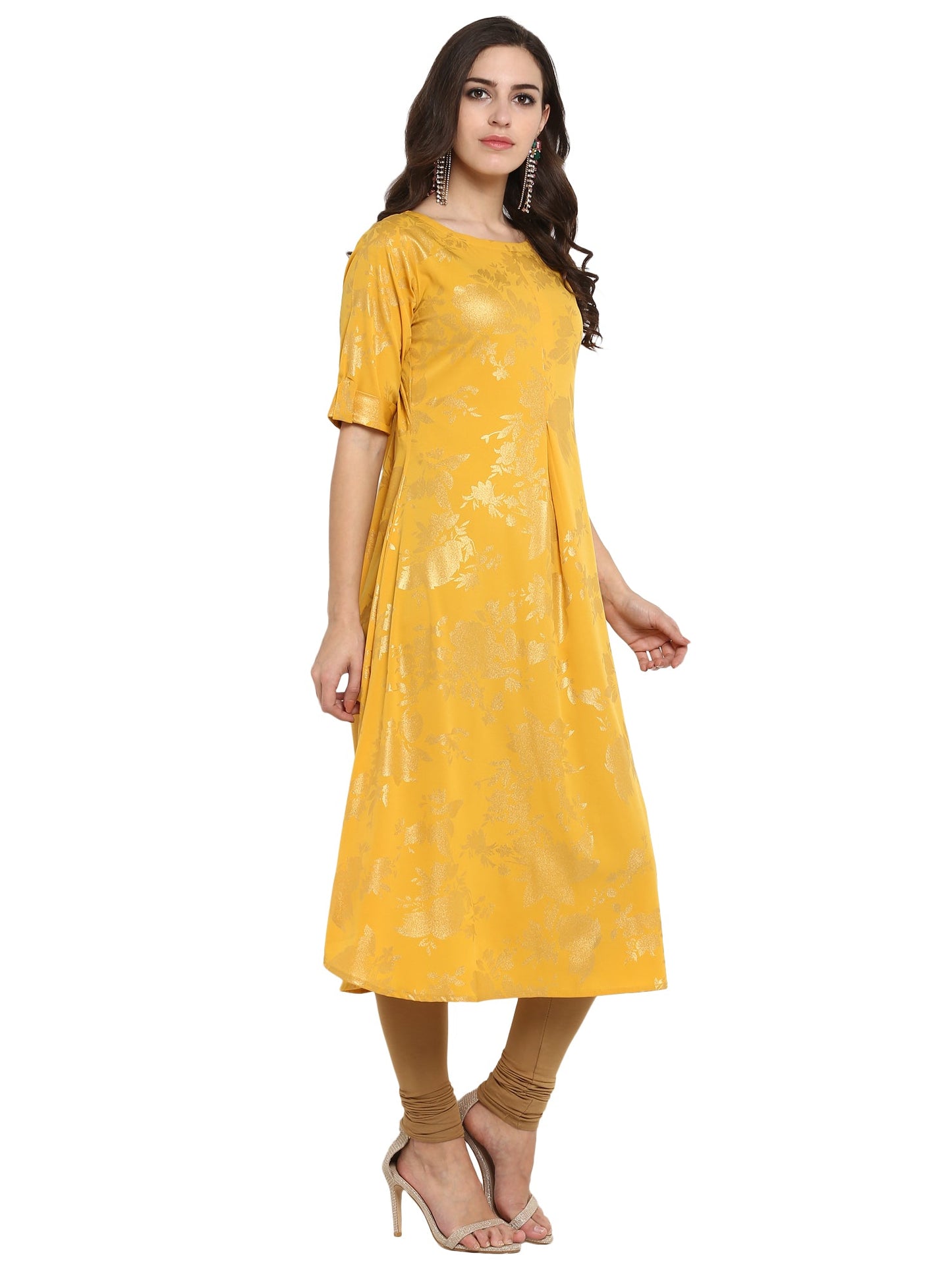 Women's Mustard Flared Metallic Only Kurta