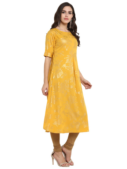 Women's Mustard Flared Metallic Only Kurta
