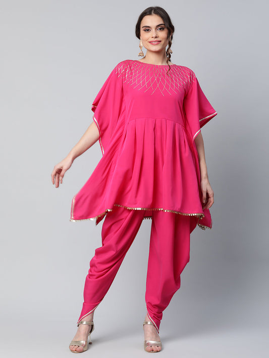 Women's Pink Crepe Glitter Printed Kurta With Dhoti Pants