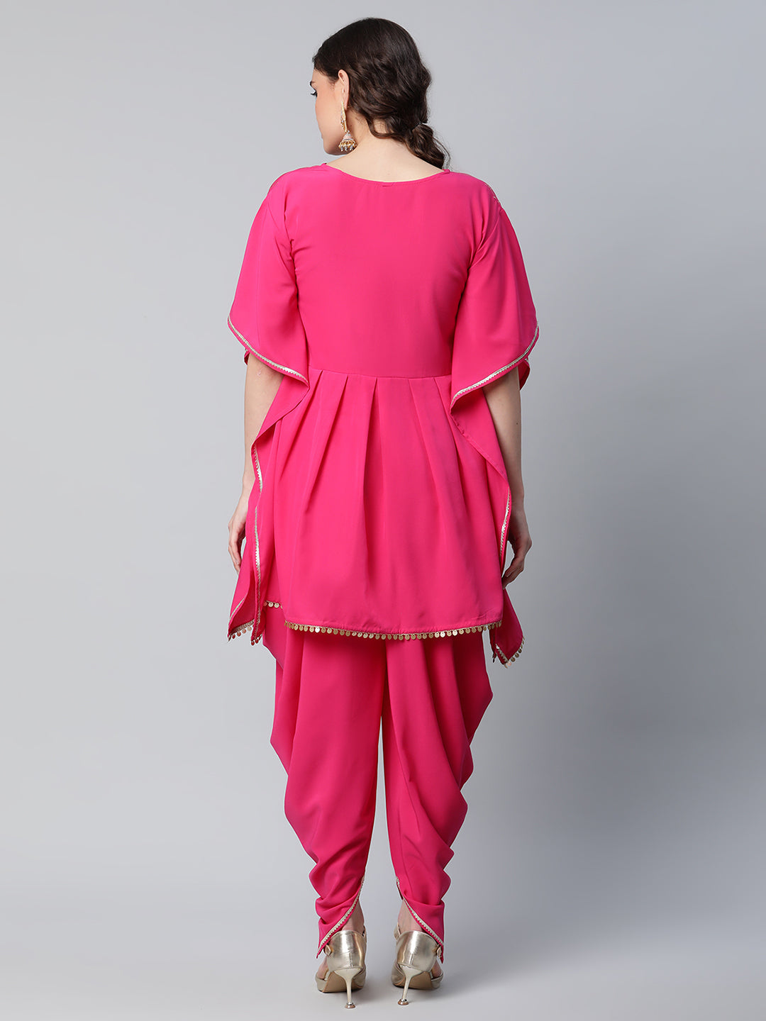 Women's Pink Crepe Glitter Printed Kurta With Dhoti Pants