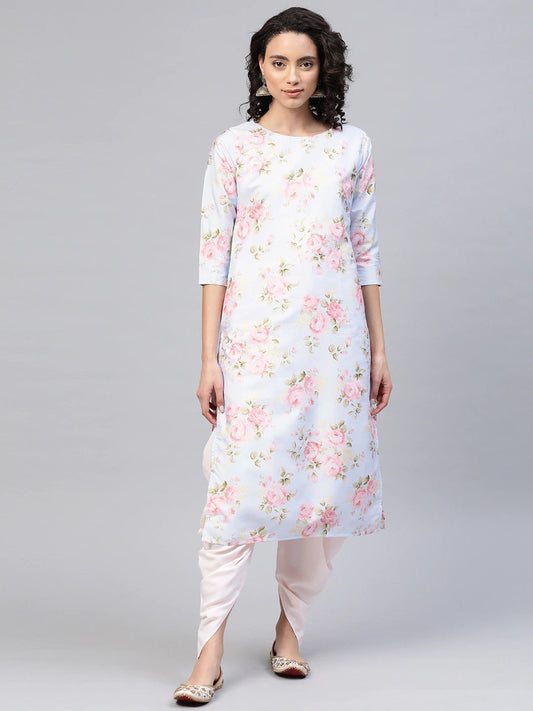 Women's  Poly Silk Digital Print Kurta With Dhoti Pan