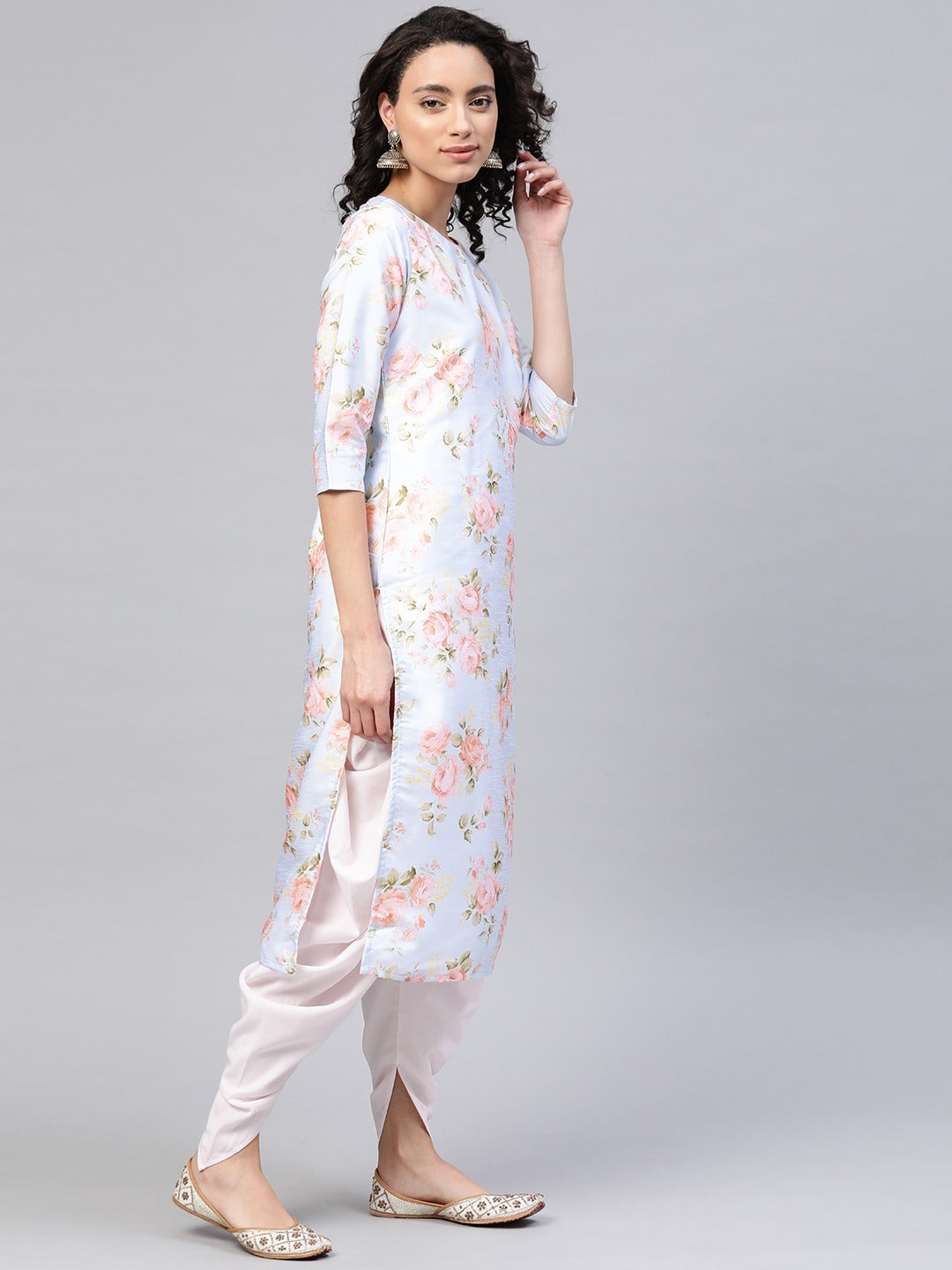 Women's  Poly Silk Digital Print Kurta With Dhoti Pan
