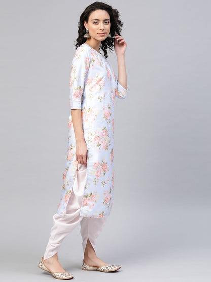 Women's  Poly Silk Digital Print Kurta With Dhoti Pan