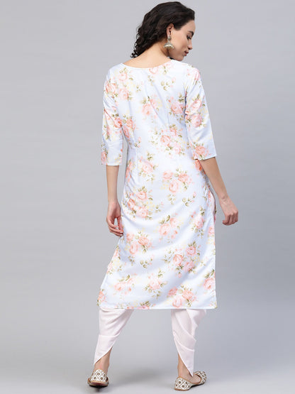 Women's  Poly Silk Digital Print Kurta With Dhoti Pan