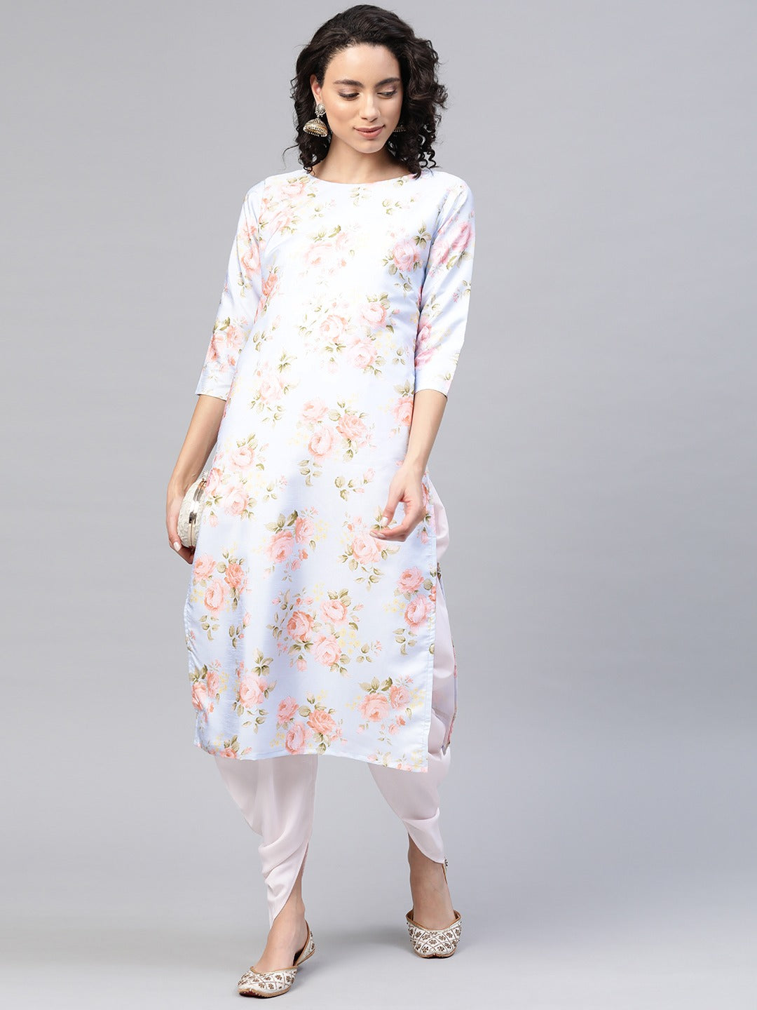 Women's  Poly Silk Digital Print Kurta With Dhoti Pan
