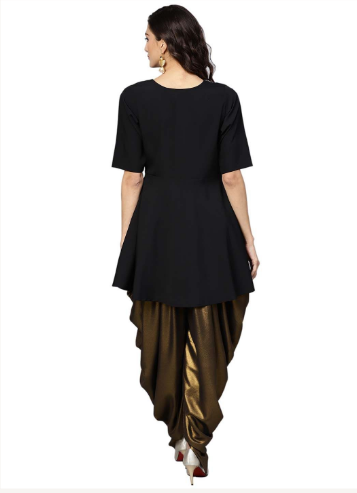 Women's Black Crepe A Line Kurta Sets With Dhoti