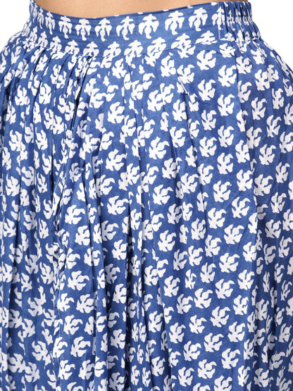 Women's Blue And White Kurti With Dhoti Pant