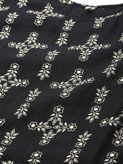 Women's Black Chanderi Foil Print Kurta With Dupatt