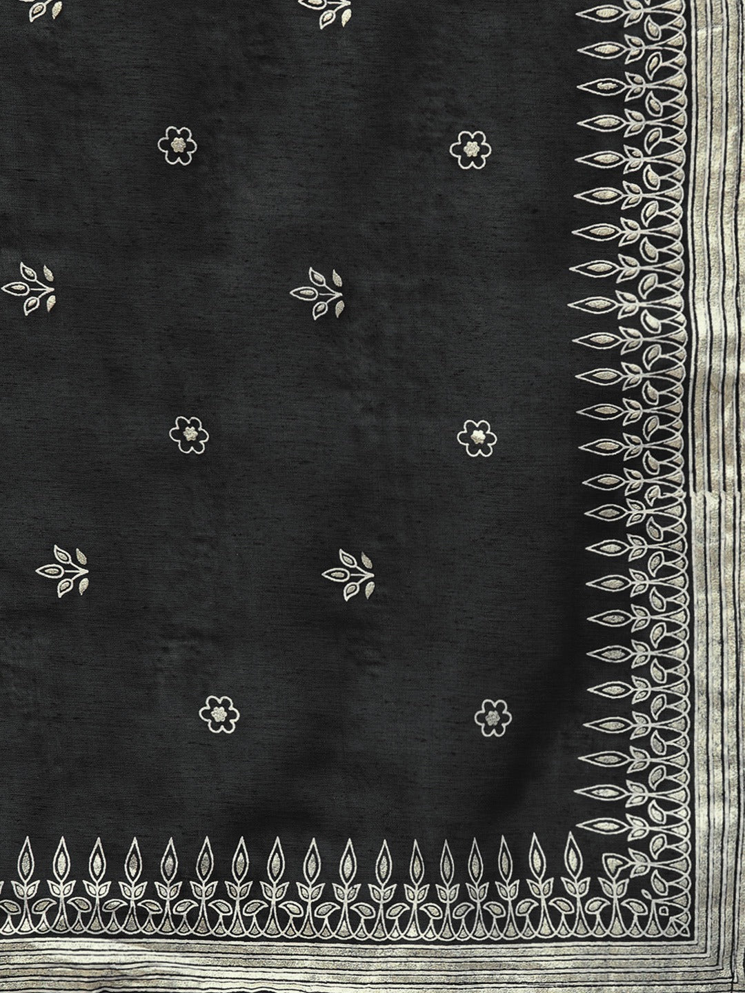 Women's Black Chanderi Foil Print Kurta With Dupatt