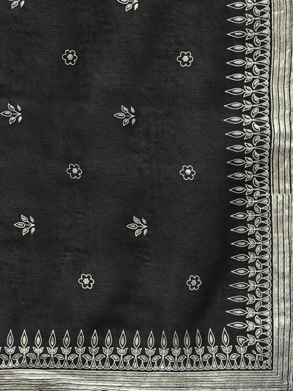 Women's Black Chanderi Foil Print Kurta With Dupatt