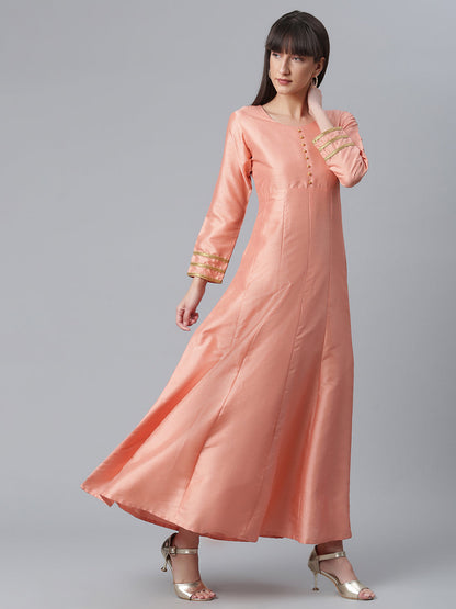 Women's Poly Silk Peach Kurta With Dupatta
