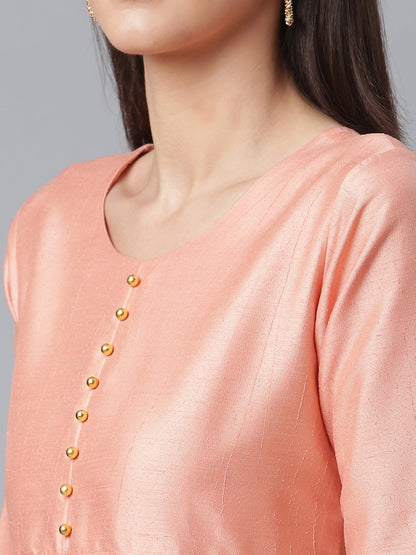 Women's Poly Silk Peach Kurta With Dupatta