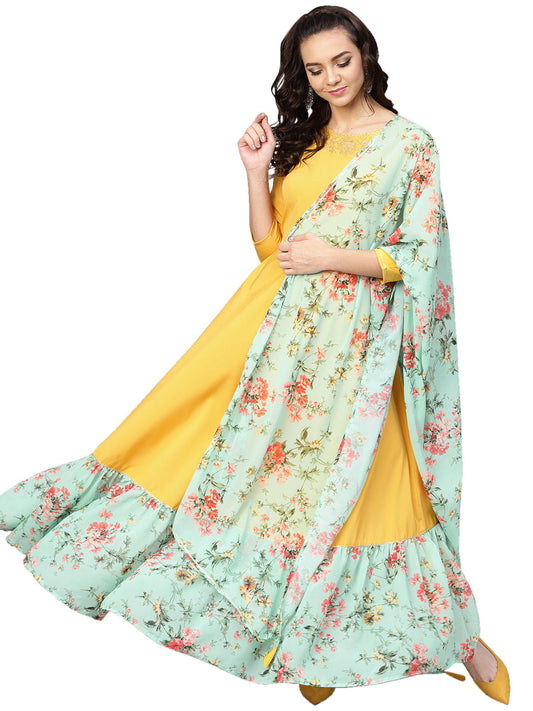 Women's Mustard Straight Crepe Kurta Sets