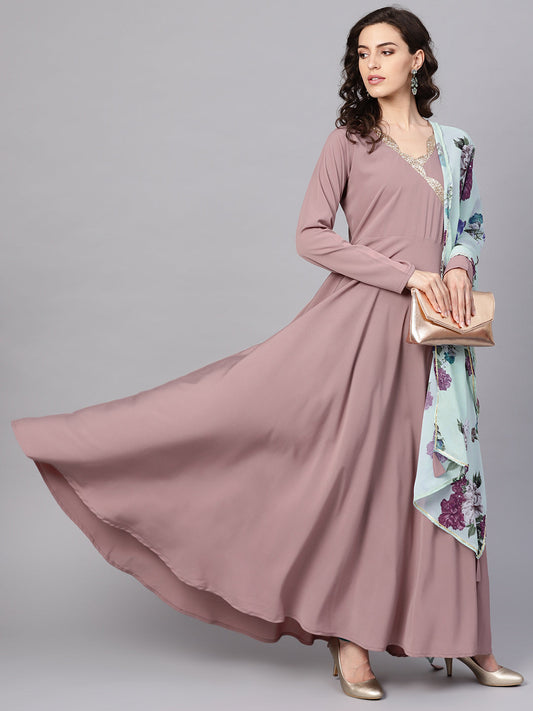 Women's Mauve A-Line Kurta With Dupatt