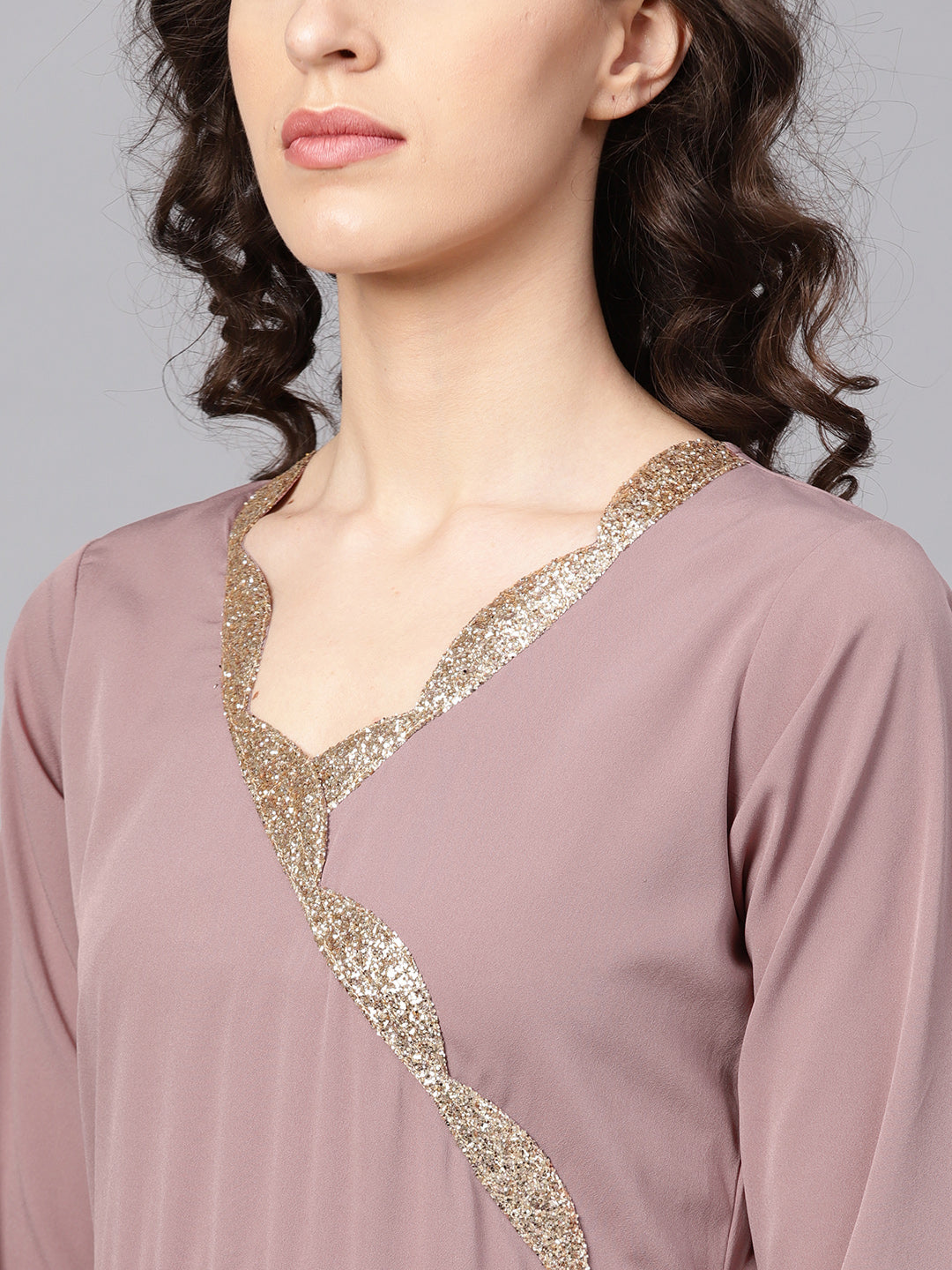 Women's Mauve A-Line Kurta With Dupatt