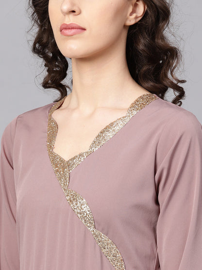 Women's Mauve A-Line Kurta With Dupatt