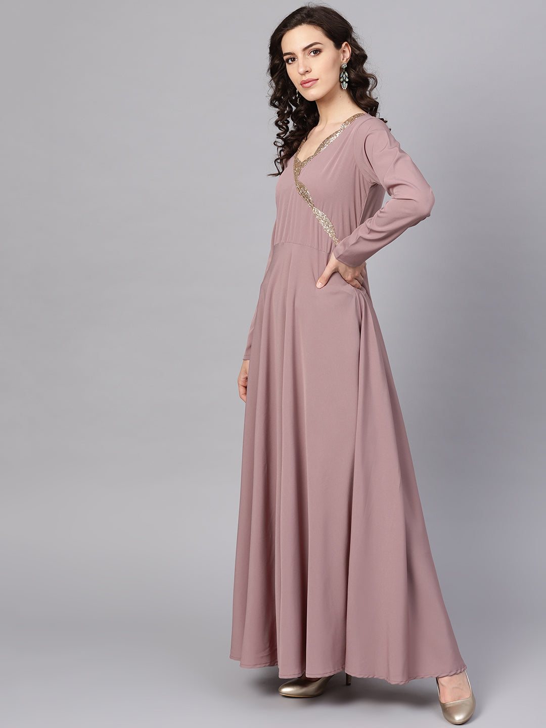 Women's Mauve A-Line Kurta With Dupatt