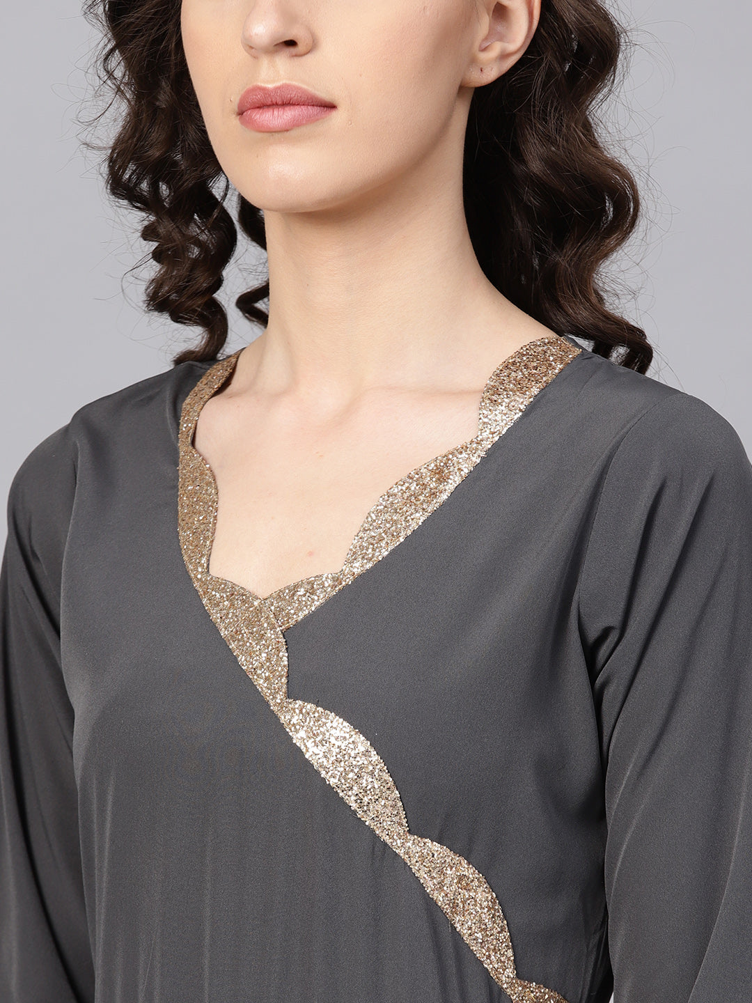 Women's  Dark Grey A-Line Kurta With Dupatt