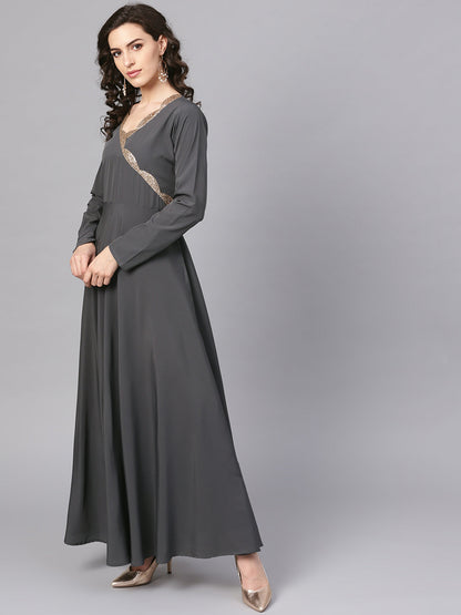 Women's  Dark Grey A-Line Kurta With Dupatt