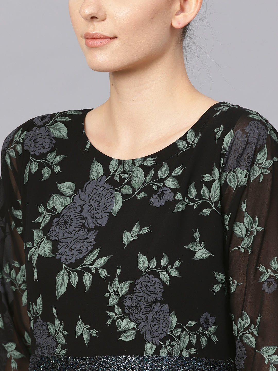 Women's  Black Georgette Anarkali Kurta With Dupatt