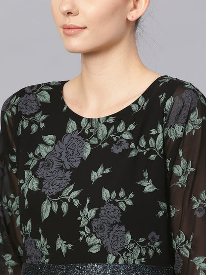 Women's  Black Georgette Anarkali Kurta With Dupatt
