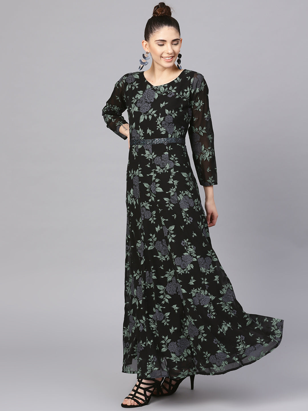Women's  Black Georgette Anarkali Kurta With Dupatt