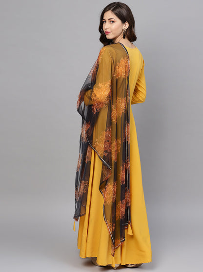 Women's  Yellow A Line Kurta With Dupatta