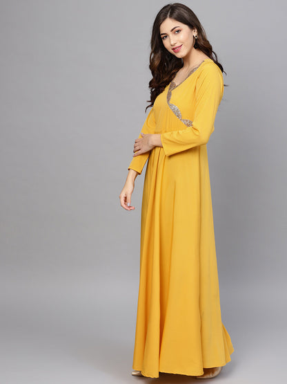 Women's  Yellow A Line Kurta With Dupatta