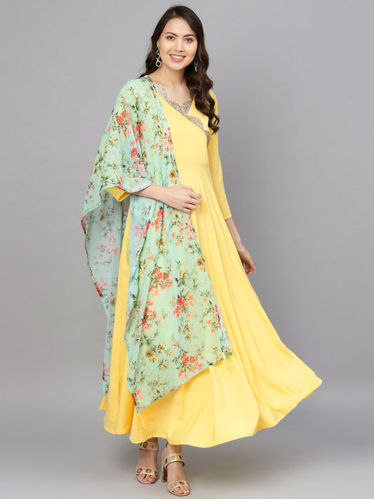 Women's  Yellow Plain Kurta With Dupatta