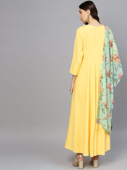 Women's  Yellow Plain Kurta With Dupatta