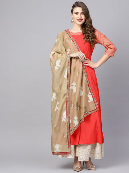 Women's  Solid Crepe Kurta With Dupatta