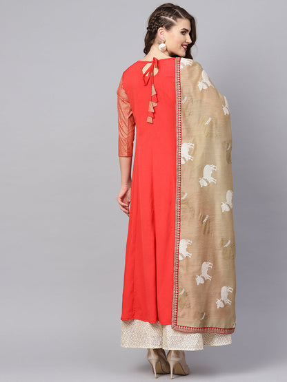 Women's  Solid Crepe Kurta With Dupatta