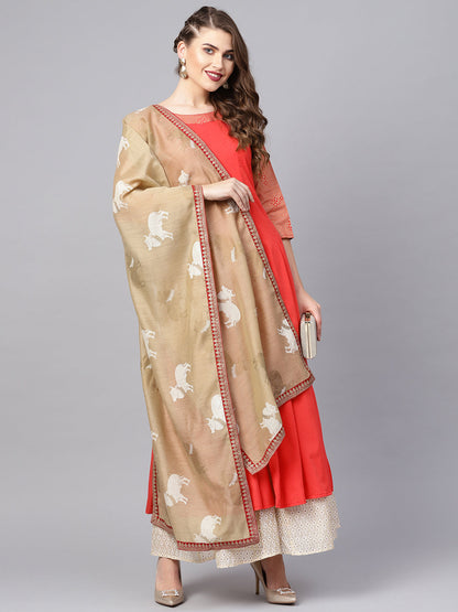 Women's  Solid Crepe Kurta With Dupatta